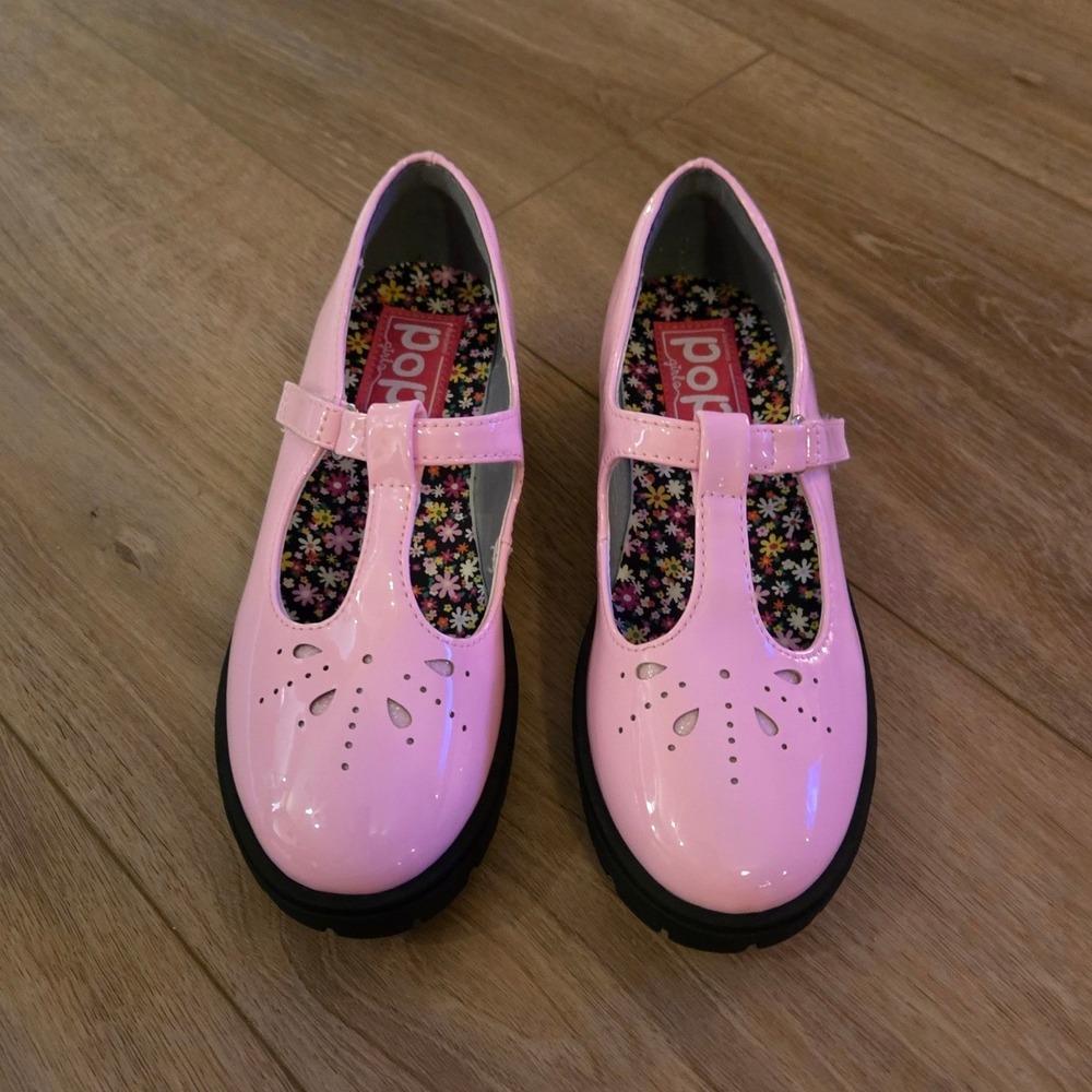 Pop Girls‎ Pink Patent T-Strap Mary Jane Shoes Kids Size 3M Platform Chunky NEW
